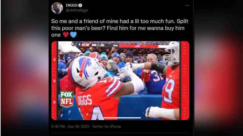 Stefon Diggs showers fans with beer as he leads Bills to massive win over  Dolphins